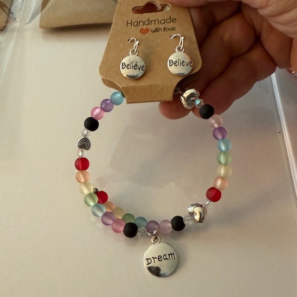 Handmade Jewelry - Colorful Beaded Memory Wire Bracelet with Earring Set
